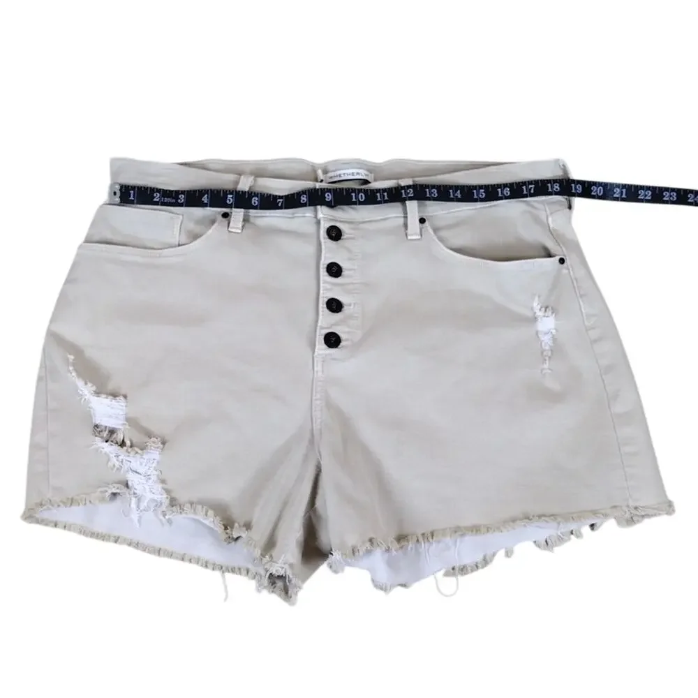 Whetherly Delon Shorts Women’s 34/18 Beige High Rise Button Fly Denim Stretch